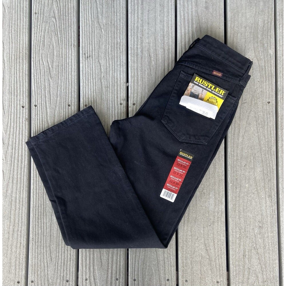 Rustler Regular Fit Jeans 33x30 Black Straight Leg Heavyweight Wrangler Denim